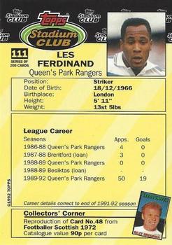 1992 Stadium Club #111 Les Ferdinand Back