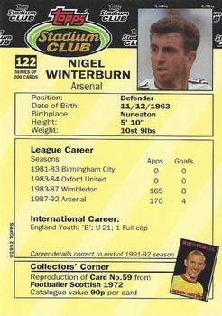 1992 Stadium Club #122 Nigel Winterburn Back