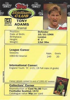 1992 Stadium Club #143 Tony Adams Back