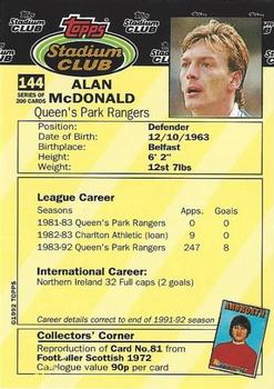1992 Stadium Club #144 Alan McDonald Back