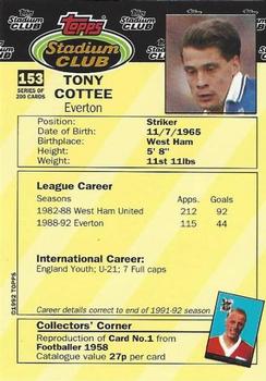 1992 Stadium Club #153 Tony Cottee Back