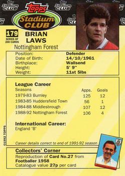 1992 Stadium Club #179 Brian Laws Back