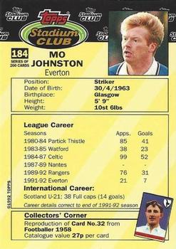 1992 Stadium Club #184 Mo Johnston Back