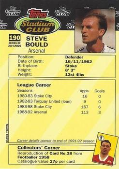 1992 Stadium Club #190 Steve Bould Back