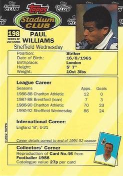 1992 Stadium Club #198 Paul Williams Back
