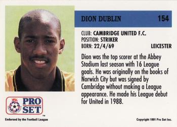 1991-92 Pro Set English League #154 Dion Dublin Back