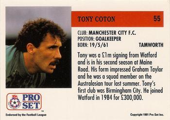 1991-92 Pro Set (England) #55 Tony Coton Back