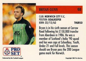 1991-92 Pro Set (England) #68 Bryan Gunn Back