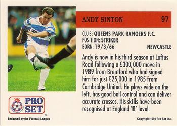 1991-92 Pro Set (England) #97 Andy Sinton Back