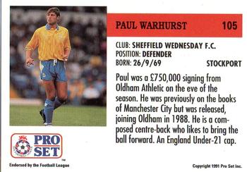 1991-92 Pro Set (England) #105 Paul Warhurst Back