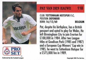 1991-92 Pro Set (England) #118 Pat Van Den Hauwe Back