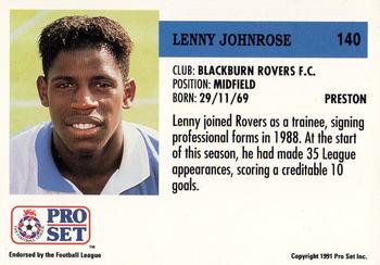 1991-92 Pro Set (England) #140 Lenny Johnrose Back