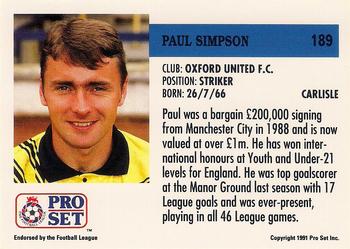 1991-92 Pro Set (England) #189 Paul Simpson Back