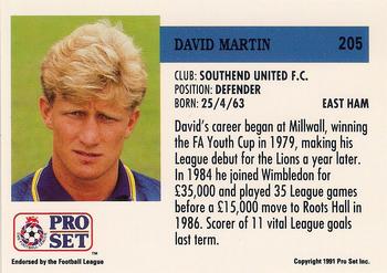 1991-92 Pro Set (England) #205 David Martin Back