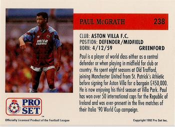 1991-92 Pro Set (England) #238 Paul McGrath  Back