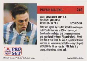 1991-92 Pro Set (England) #249 Peter Billing  Back