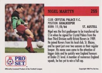 1991-92 Pro Set (England) #255 Nigel Martyn  Back