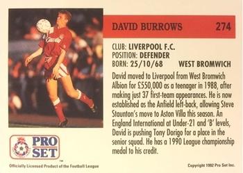 1991-92 Pro Set (England) #274 David Burrows  Back