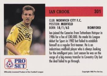 1991-92 Pro Set (England) #301 Ian Crook  Back