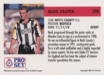 1991-92 Pro Set (England) #309 Mark Draper  Back