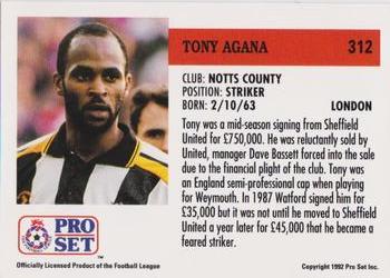 1991-92 Pro Set (England) #312 Tony Agana  Back
