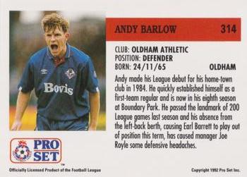 1991-92 Pro Set (England) #314 Andy Barlow  Back