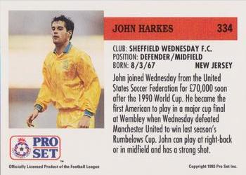 1991-92 Pro Set (England) #334 John Harkes  Back
