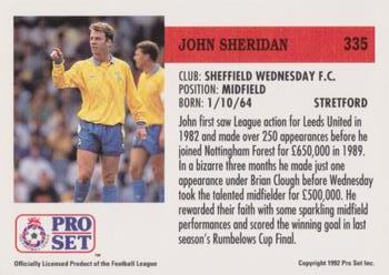1991-92 Pro Set (England) #335 John Sheridan Back