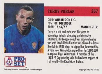 1991-92 Pro Set (England) #357 Terry Phelan  Back