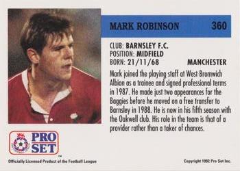 1991-92 Pro Set (England) #360 Mark Robinson  Back
