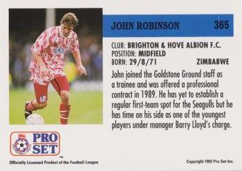 1991-92 Pro Set (England) #365 John Robinson  Back