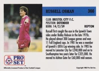 1991-92 Pro Set (England) #366 Russell Osman  Back
