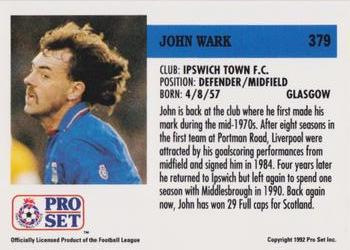 1991-92 Pro Set (England) #379 John Wark  Back