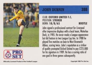 1991-92 Pro Set (England) #388 John Durnin  Back