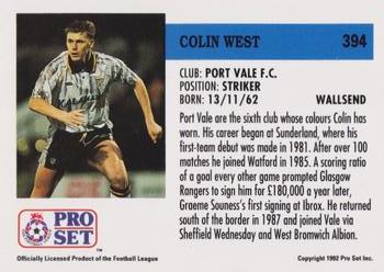 1991-92 Pro Set (England) #394 Colin West  Back