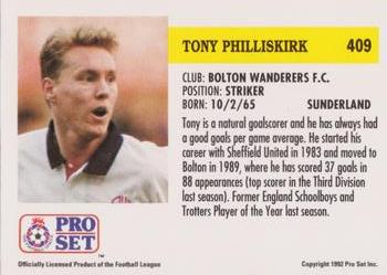 1991-92 Pro Set (England) #409 Tony Philliskirk  Back