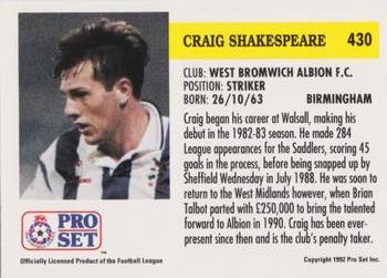 1991-92 Pro Set (England) #430 Craig Shakespeare  Back