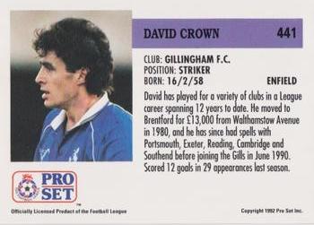 1991-92 Pro Set (England) #441 David Crown  Back