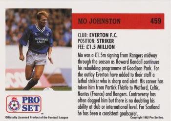 1991-92 Pro Set (England) #459 Mo Johnston  Back