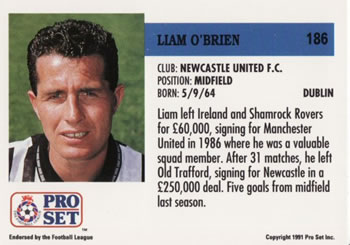 1991-92 Pro Set (England) #186 Liam O'Brien Back