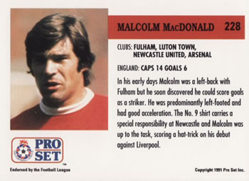 1991-92 Pro Set (England) #228 Malcolm MacDonald Back