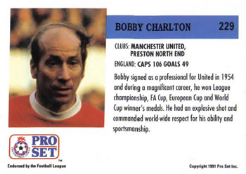 1991-92 Pro Set (England) #229 Bobby Charlton Back