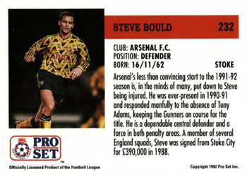 1991-92 Pro Set (England) #232 Steve Bould  Back