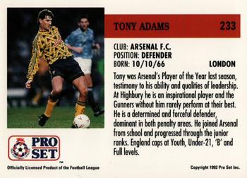 1991-92 Pro Set (England) #233 Tony Adams  Back