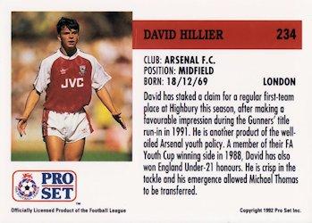 1991-92 Pro Set (England) #234 David Hillier  Back