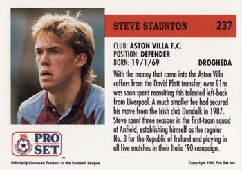 1991-92 Pro Set (England) #237 Steve Staunton  Back