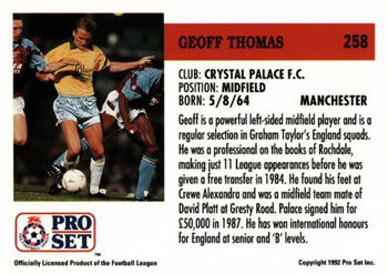 1991-92 Pro Set (England) #258 Geoff Thomas  Back