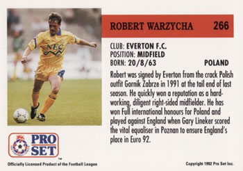 1991-92 Pro Set (England) #266 Robert Warzycha  Back
