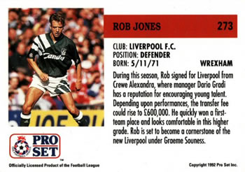 1991-92 Pro Set (England) #273 Rob Jones  Back