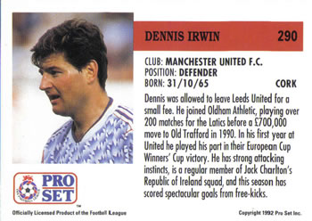 1991-92 Pro Set (England) #290 Denis Irwin Back